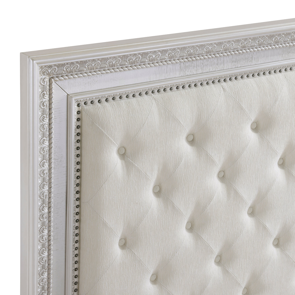 Classic Luxury Pearl White Finish Queen Bed Button Tufted Upholstered Headboard Bedroom Furniture 1Pc, Dart Molding Design Panels Box Spring Required Queen White Wood Bedroom Bed Frame Polyester