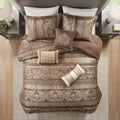 7 Piece Jacquard Comforter Set Brown Gold Cal King California King Brown Gold Polyester