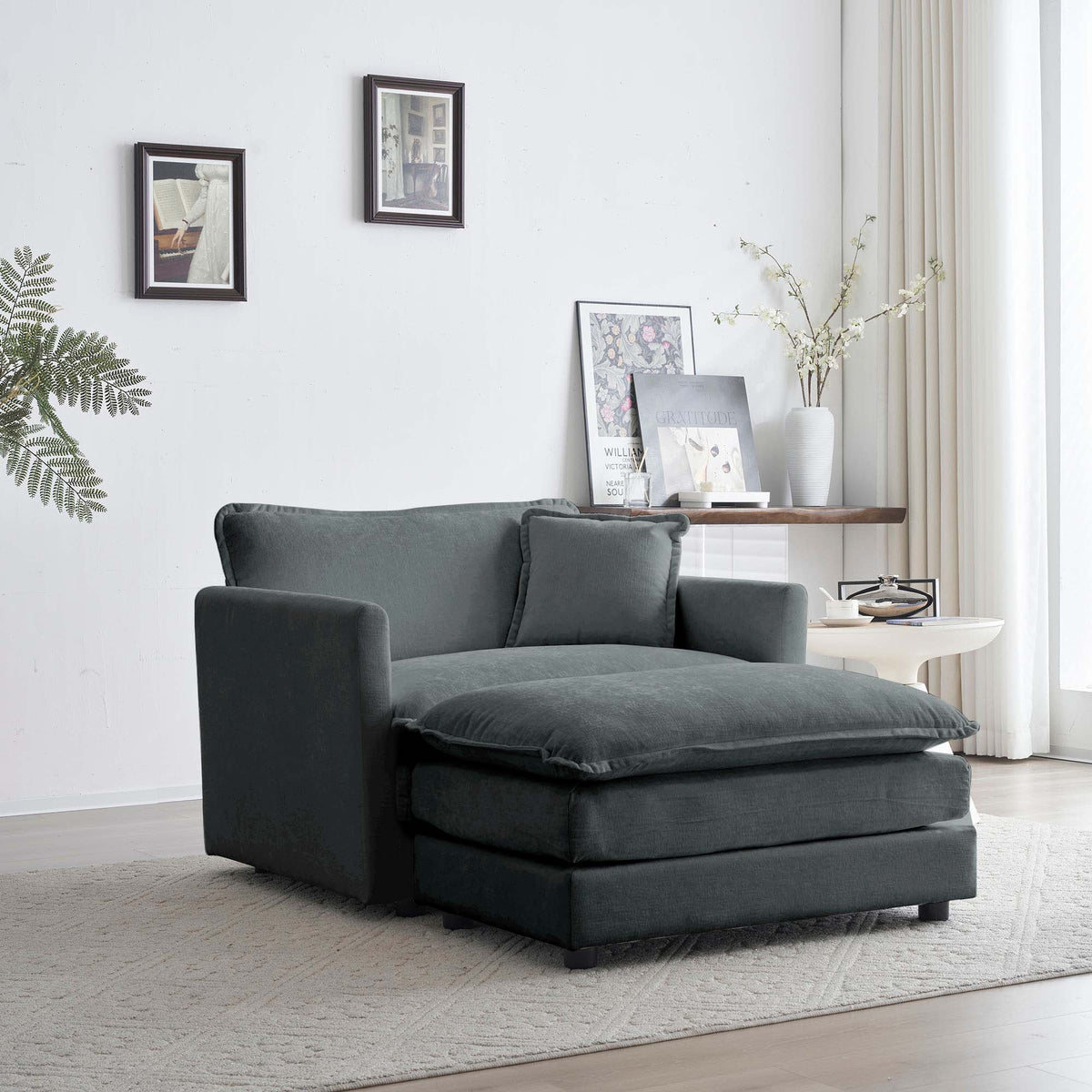Modern Accent Chair With Ottoman, Living Room Club Chair Chenille Upholstered Armchairreading Chair For Bedroom, Gray Chenille Gray Chenille 1 Seat