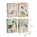 Set Of 4 Book Boxes With Birds, Flowers, And Handwriting Design, 5.5X4X2