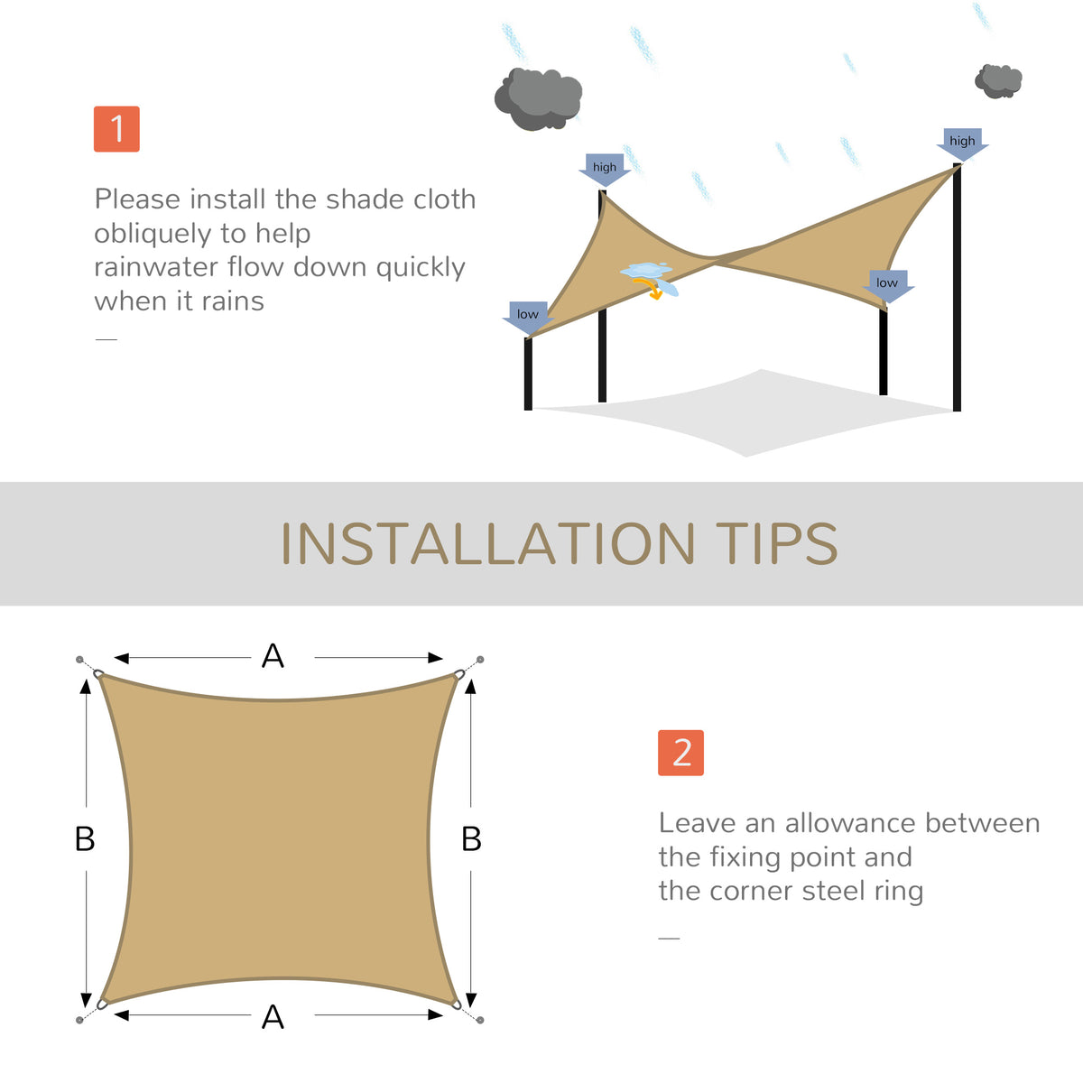 Outsunny 13' X 20' Rectangle Sun Shade Sail Canopy Outdoor Shade Sail Cloth For Patio Deck Yard With D Rings And Rope Included Sand Sand Hdpe