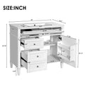 36'' Bathroom Vanity With Top Sink, Modern Bathroom Storage Cabinet With 2 Drawers And A Tip Out Drawer, Single Sink Bathroom Vanity White Bathroom Solid Wood Mdf Ceramic,Solid Wood Mdf