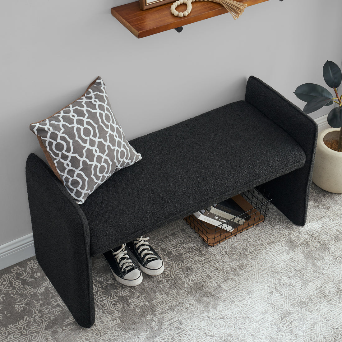 Bedroom Storage Stool, Linen Fabric Storage Stool, Large Storage Space,44.48 Inches, Can Be Used For Bed End, Living Room, Entrance, Black Black Linen