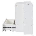 Queen Size Murphy Bed Wall Bed With Drawer And Rattan Decoration With 2 Storage Cabinets, One Set Of Sockets & Usb Ports, Pulley Structure Design, White Queen White Plywood