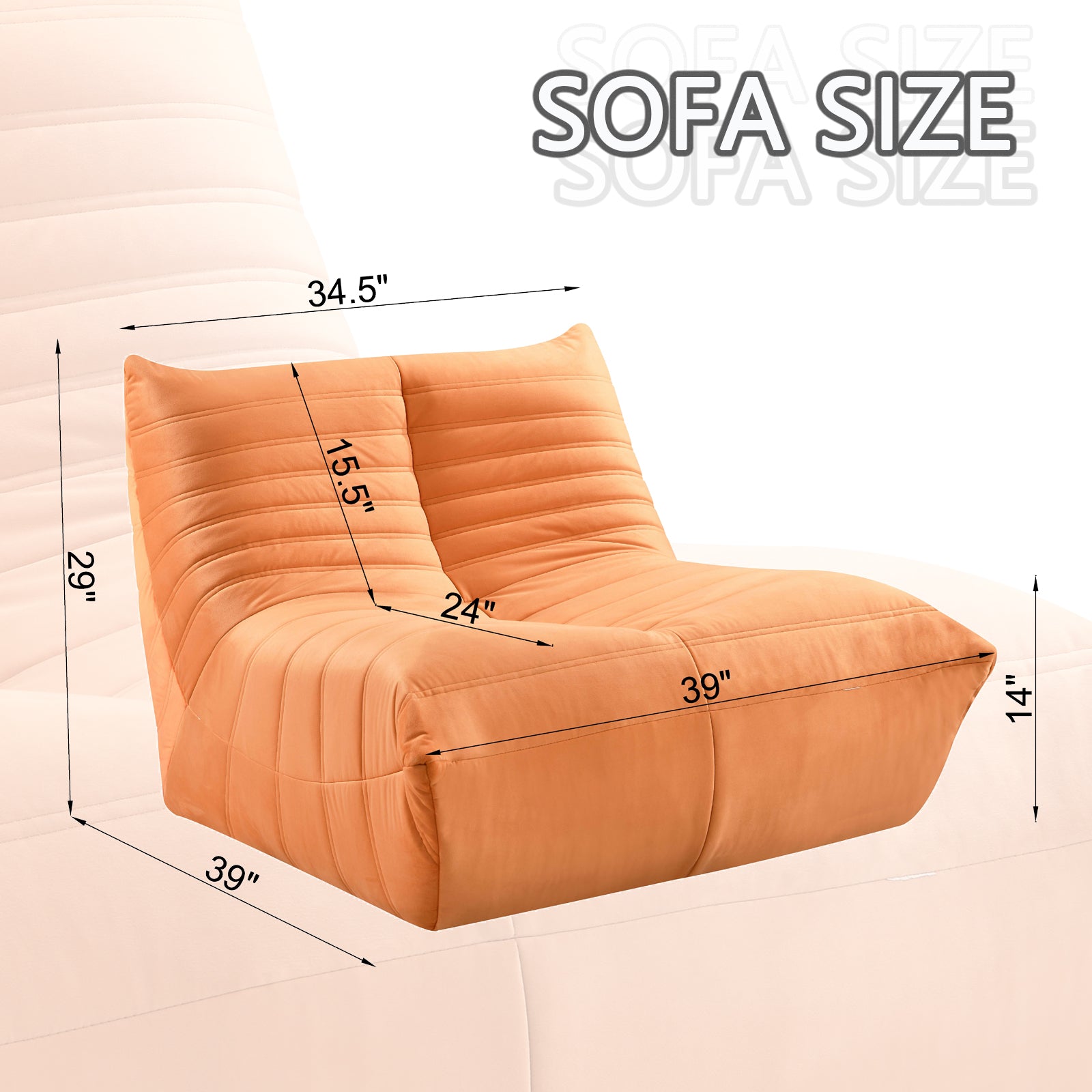 Fireside Chair, Large Bean Bag Chair For Adults, Lazy Floor Sofa For Home, Playing Bean Bag Chair, One Piece High Resillence Sponge, Flannelette Fabric, Orange Orange Soft Foam Flannelette,Foam