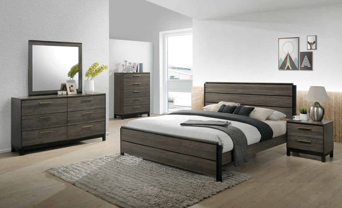 Ioana Antique Grey Finish Wood Bed Room Set, King Size Bed, Dresser, Mirror, Night Stand, Chest Box Spring Required King Gray Wood Gray 5 Piece Set Bedroom Bed Included,Chest Included,Dresser Included,Mirror Included,Nightstand Included