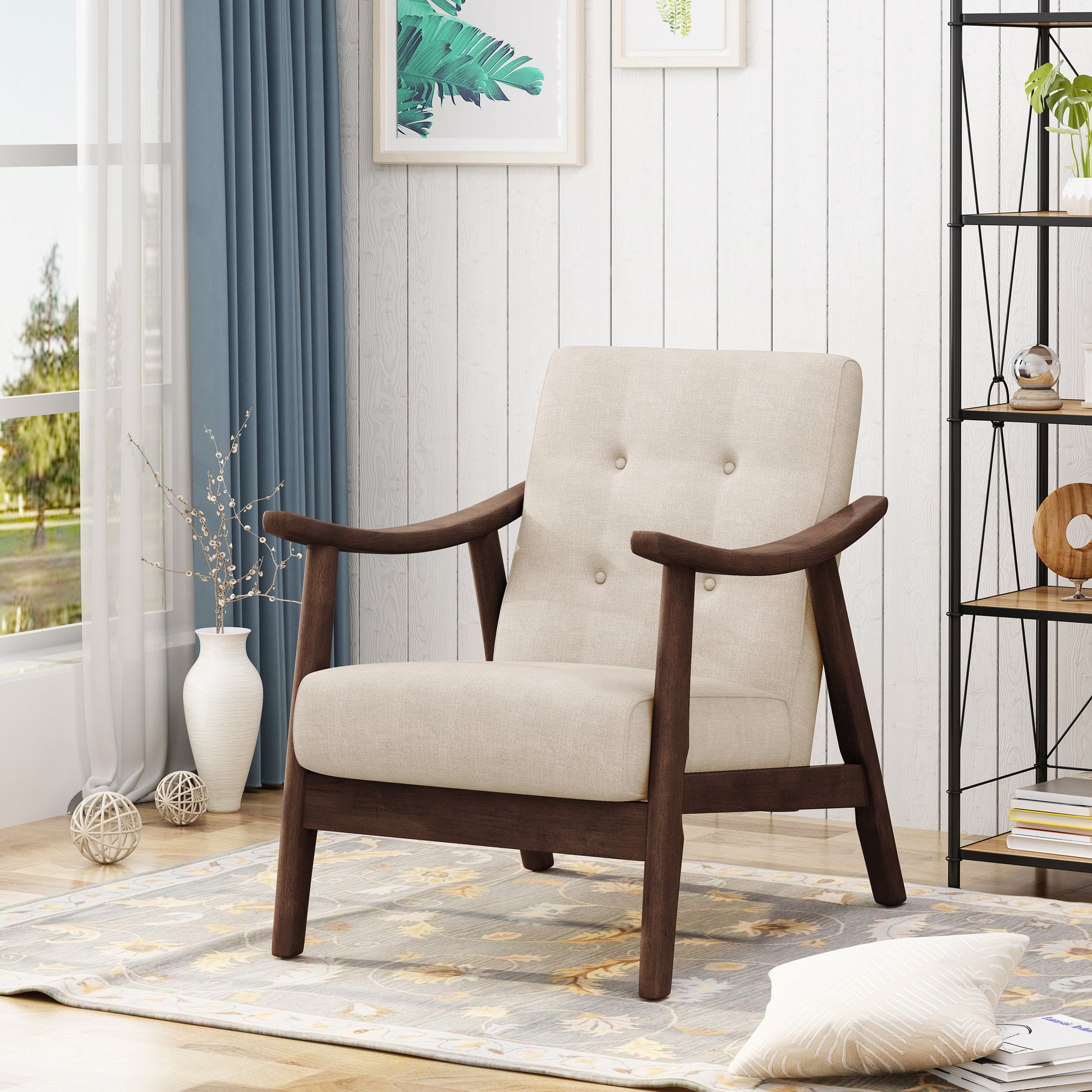 Sofa 1 Seater Beige Fabric