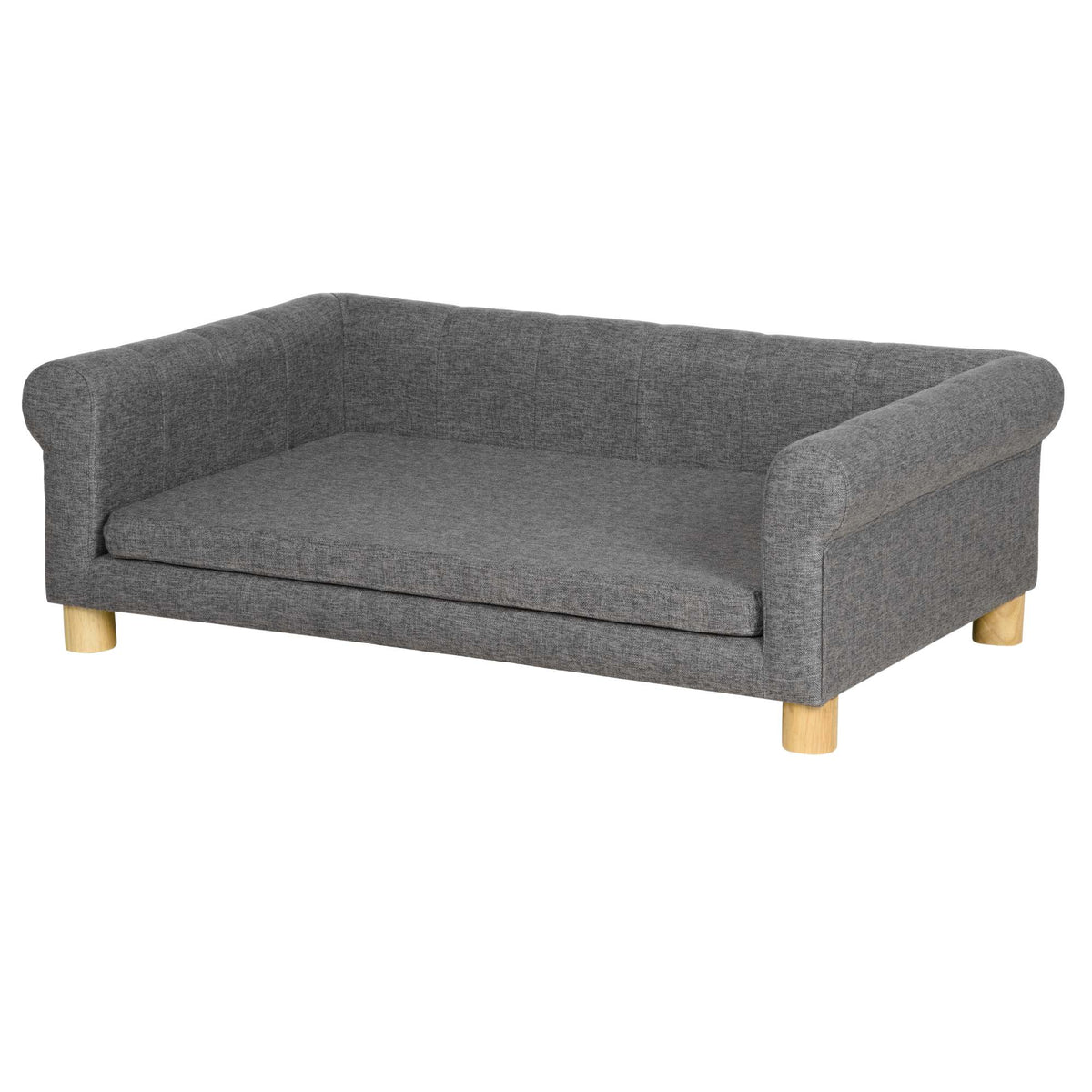 Pawhut Modern Dog Couch Bed, Pet Sofa For Medium To Large Dogs Or Cats, Elevated Pet Couch Sleeping Bed With Removable Seat Cushion, Dark Gray Dark Gray Wood