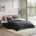 3 Piece Embroidered Cotton Quilt Set Black Full Queen Queen Black Cotton