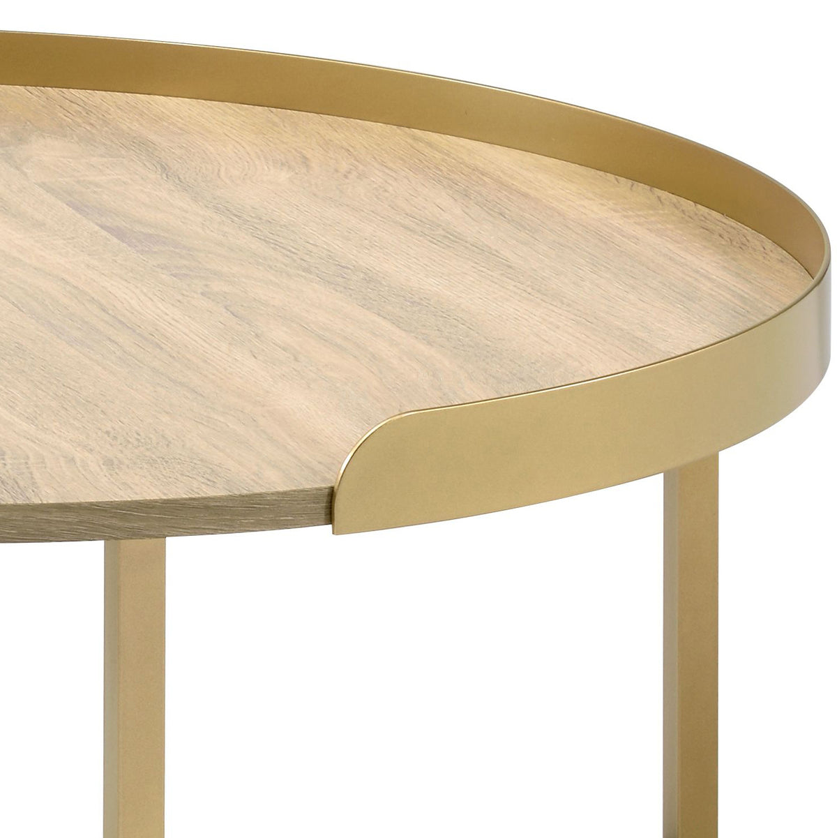 Oak And Gold Coffee Table With Tray Top Oak Primary Living Space Modern Round Wood Metal