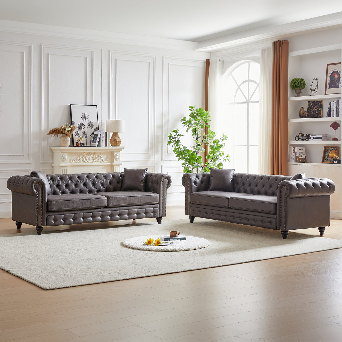 Fx 3 Seats 3 Seats Combo Sofa Modern Living Room Sofa With Solid Wood Frame And Wooden Feet, 4 Cushions, Apartment Sofa Furniture For Living Room, Living Room, Office Grey Wood Pine Foam Fabric 6 Seat