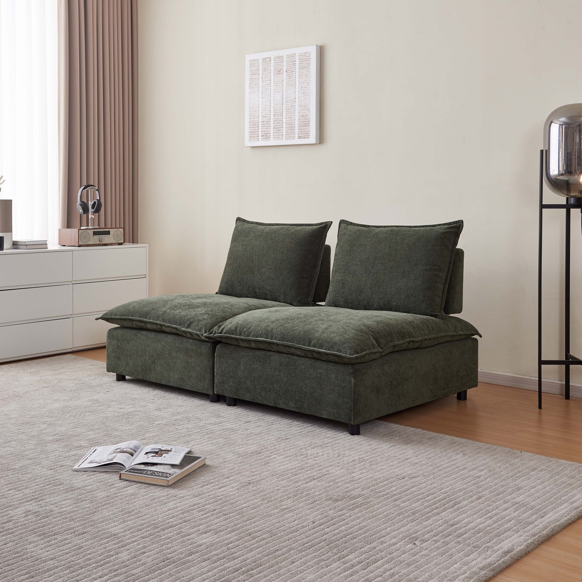 Modern 2 Seater Armless Sofa Couch For Living Room Modular Design, Ultra Soft Chenille Fabric, Easy Assembly, Sturdy Frame, Stylish And Comfortable Perfect For Apartments Green Foam Chenille 2 Seat