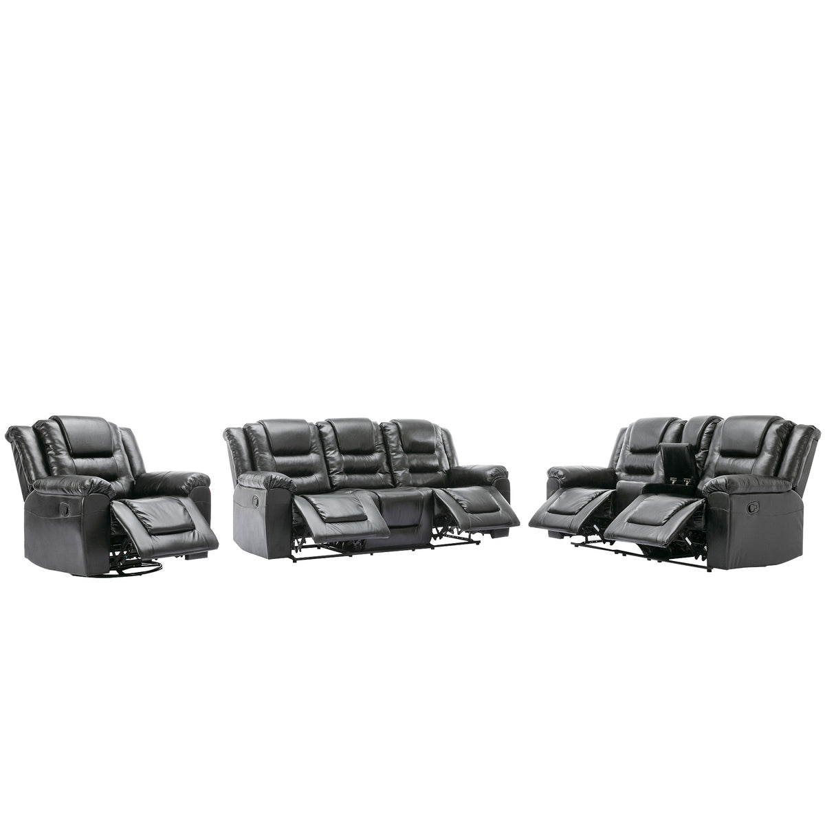 Home Theater Recliner Set Manual Recliner Chair With Wide Armrest, Two Built In Cup Holders For Living Room,Bedroom, Black Old Sku:Sg000760Aab Black Foam Pu Leather