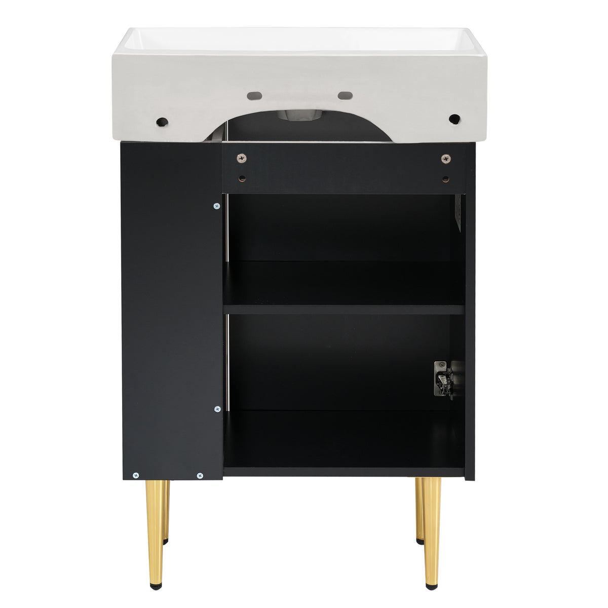 21.6" Black Bathroom Vanity, Combo Cabinet, Bathroom Storage Cabinet, Single Ceramic Sink, Right Side Storage Black Bathroom Ceramic Mdf