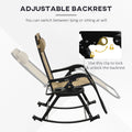 Outsunny 2 Pieces Outdoor Rocking Chairs, Foldable Reclining Zero Gravity Lounge Rocker With Pillow, Cup & Phone Holder, Combo Design With Folding Legs, Beige Beige Steel