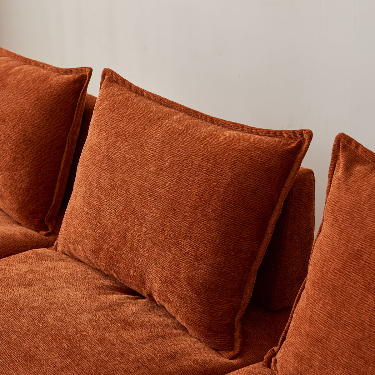 Mid Century Modern 3 Seater Sofa Couch For Living Room Modular Sectional Armless Sofa, Ultra Soft Chenille Fabric, Sturdy Frame, Comfortable And Stylish Furniture Orange Foam Chenille 3 Seat