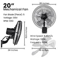 18 In. 90 Degree 5 Speed Settings Black Wall Mount Fan Horizontal Oscillation Indoor Outdoor Household Commercial Black Metal