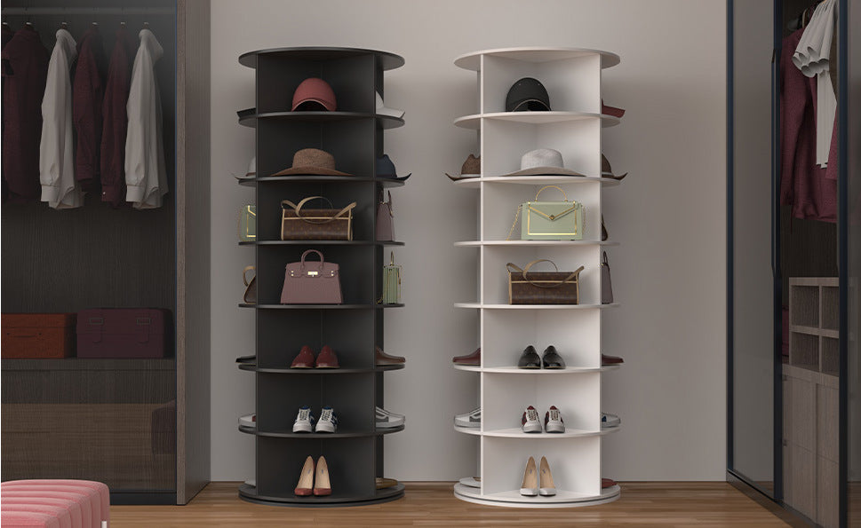 7 Tier Rotating Shoe Rack Tower, Spinning Shoe Display, 360 Shoe Rack Storage Round Carousel, Vertical Handbag Rotate Shoes Closet Organization, Christmas Gift White White Pvc