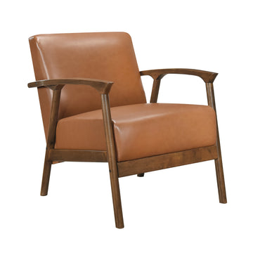 Brown Faux Leather Upholstered Accent Chair 1Pc Seat Cushion Solid Rubberwood Frame Living Room Furniture Brown Primary Living Space Rubberwood Solid Wood