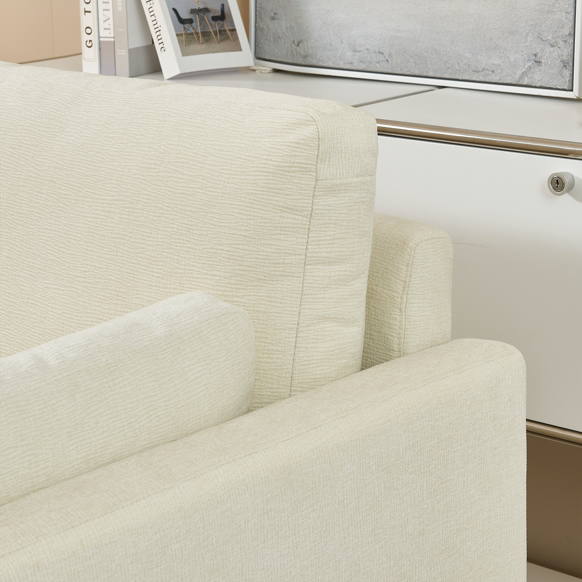 58.66" Small Modern Loveseat Sofa, Mid Century Chenille Fabric 2 Seat Couch Beautiful Seat With Back Cushions, Accent Sofa Couch For Living Beige Wood Foam Chenille 2 Seat