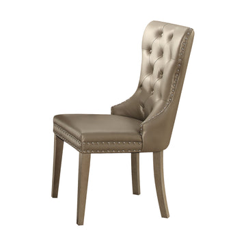 Kacela Champagne Synthetic Leather & Champagne Finish Side Chair Set Of 2 Champagne Synthetic Wood