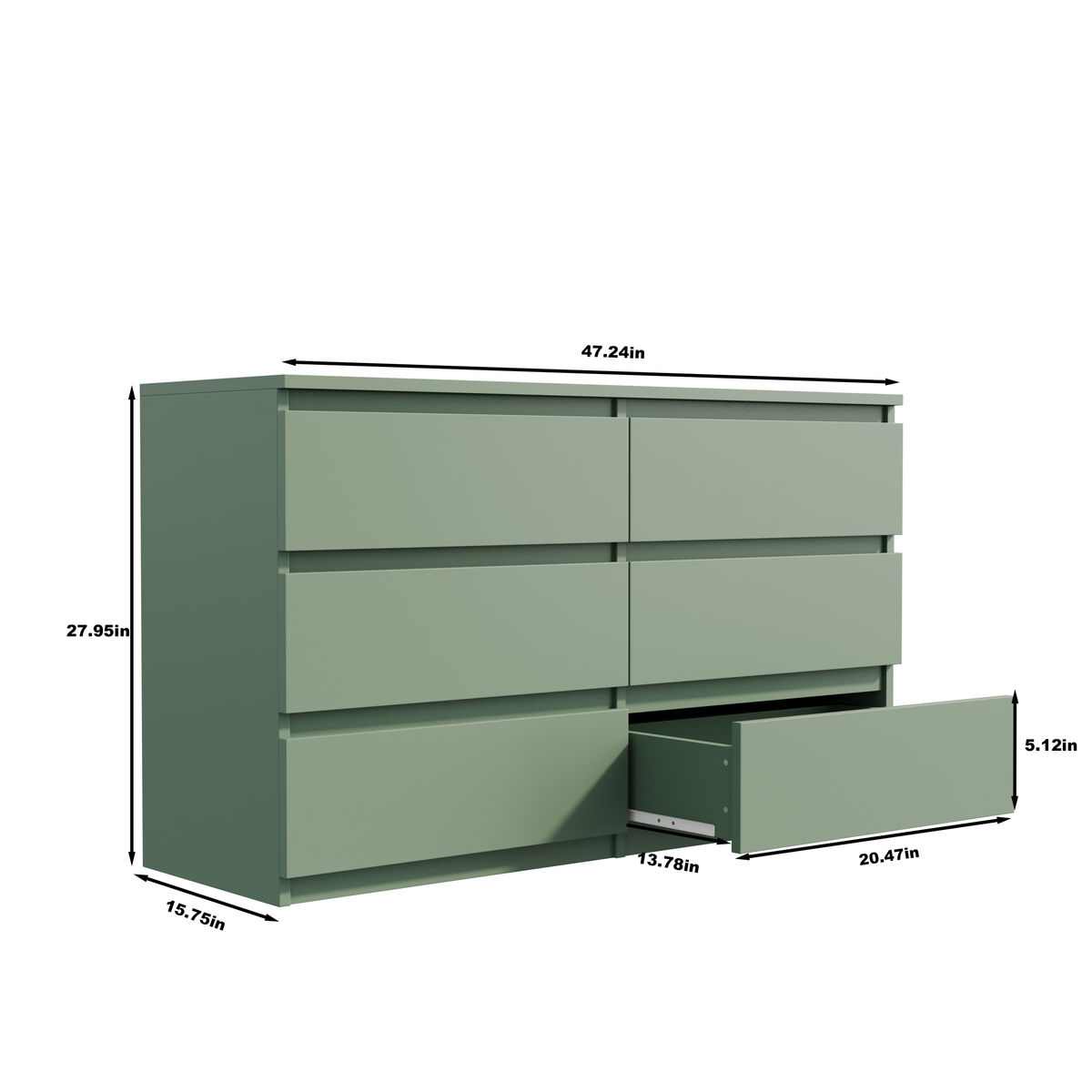 Green Large 6 Drawers Chest Of Drawer Dressers Table Sliding Green Gray Drawer 5 Drawers & Above Bedroom Extra Deep Drawers 6 Corner White Particle Board