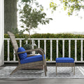Outsunny Patio Wicker Adirondack Chair With Ottoman, Outdoor Fire Pit Chair With Cushions, High Back, Large Seat & Armrests For Deck, Garden & Backyard, Dark Blue Blue Steel