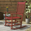 Outsunny Outdoor Rocking Chair Set Of 2, Patio Wooden Rocking Chair With Smooth Armrests, High Back For Garden, Balcony, Porch, Supports Up To 352 Lbs., Wine Red Red Fabric Metal