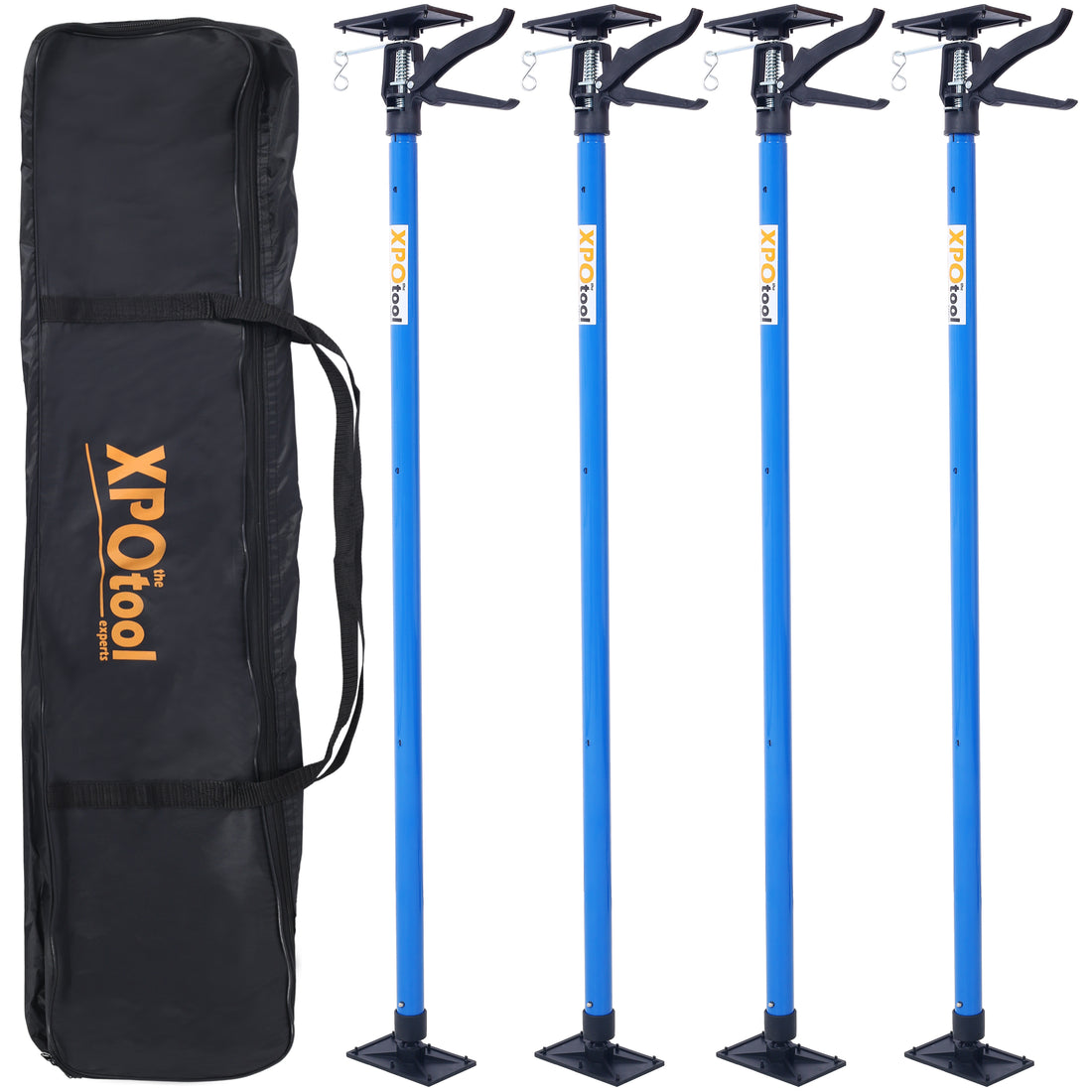 4 Pack Adjustable Support Pole,Steel 3Rd Hand Support System,Support Rod For Jacks Cargo Bars Drywalls,Cabinet Jacks For Installing Cabinets,Extends From 45 To 114 Inch ,With Carry Bag Black Blue Steel