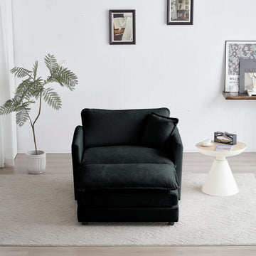 Modern Accent Chair With Ottoman, Living Room Club Chair Chenille Upholstered Armchairreading Chair For Bedroom, Black Chenille Black Chenille 1 Seat