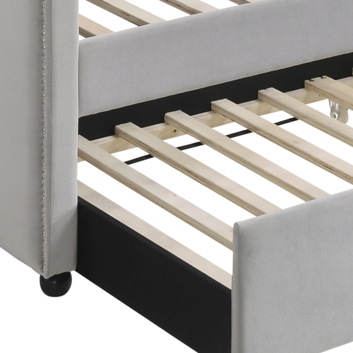 Dove Grey Tufted Back Twin Daybed With Trundle Box Spring Not Required Twin Grey Wood Gray Traditional Velvet