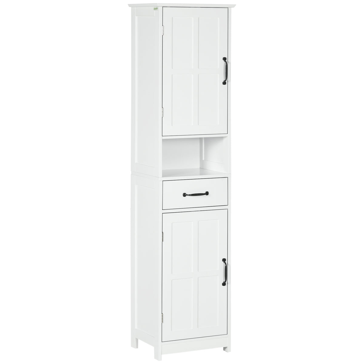 Kleankin Slim Bathroom Storage Cabinet, Tall Bathroom Cabinet, Linen Tower With Open Shelf, Drawer, Recessed Doors, And Adjustable Shelves, White White Mdf