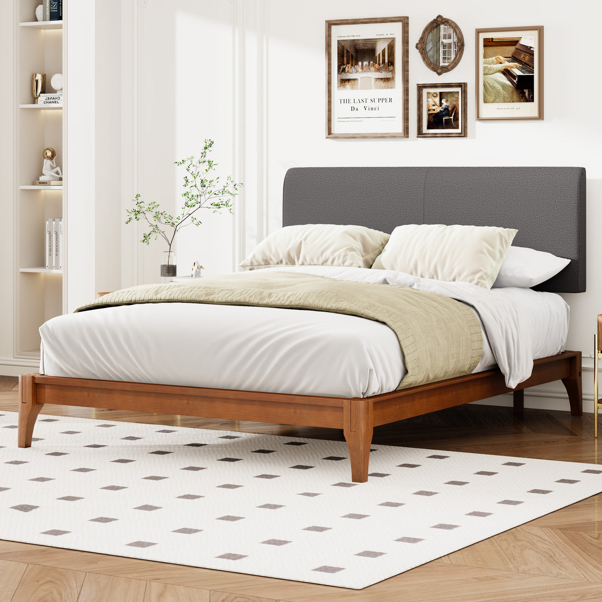 Grey Curved Adjustable Headboard King Grey Linen