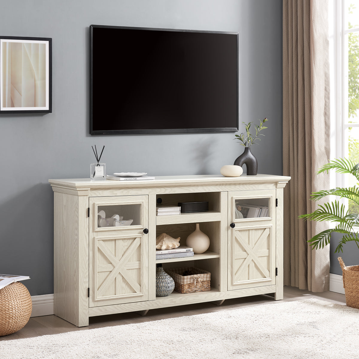 2 Doors Cabinet Farmhouse Cabinet, Farmhouse Tv Stand Barn Design,Modern Farmhouse Tv Media Stand, Large Barn Inspired Home Entertainment Console,White, 60.23"W*15.35"D*31.7"H White 60 69 Inches Mdf
