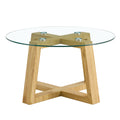 Modern Practical Circular Coffee Tables. Made Of Transparent Tempered Glass Tabletop And Wood Colored Mdf Material. Suitable For Living Rooms And Bedrooms.31.5