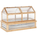 Outsunny Raised Garden Bed With Polycarbonate Greenhouse, Wooden Garden Cold Frame Greenhouse, Flower Planter Protection, 48