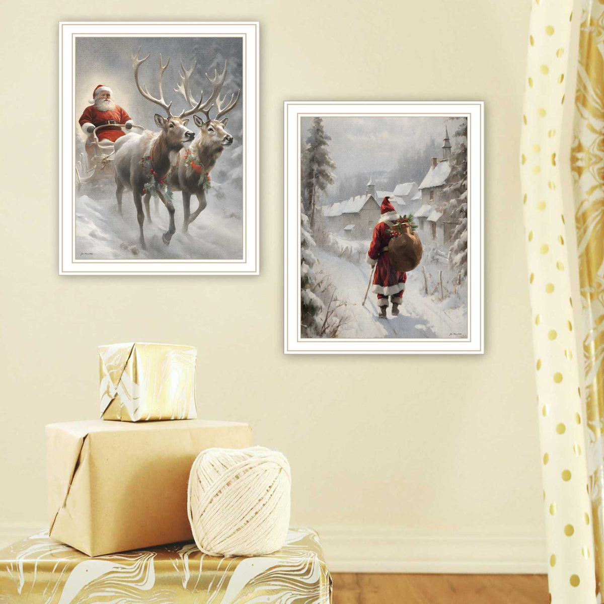 2 Piece Vignette On The Eve Of Christmas White Framed Wall Art For Living Room, Holiday Wall Art Print For Home Decor, Bedroom Wall Art By Jo Moulton Multicolor Wood Paper