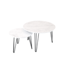 27.56'' Round Nesting Coffee Table Set Of 2, Circular Nesting End Table Set, Round Marble Tabletop, And Sturdy Metal Base For Living Room, Bedroom, White White Round Wood Metal