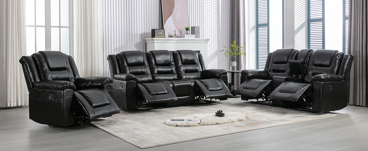 Home Theater Recliner Set Manual Recliner Chair With Wide Armrest, Two Built In Cup Holders For Living Room,Bedroom, Black Old Sku:Sg000760Aab Black Foam Pu Leather