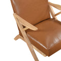Natural Finish Solid Rubberwood Frame 1Pc Accent Chair Brown Faux Leather Upholstery Living Room Furniture Brown,Natural Primary Living Space Rubberwood Solid Wood
