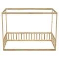 Twin Size Canopy Frame Floor Bed With Fence, Guardrails,Natural Twin Natural American Design Pine
