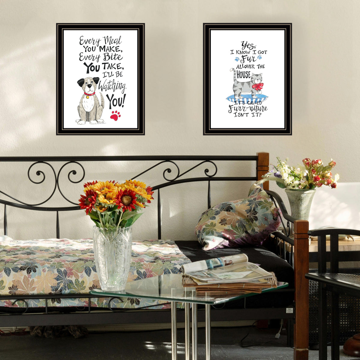 2 Piece Vignette It'S Called Furr Niture Isn'T It Black Framed Wall Art For Living Room, Bedroom Wall Art Print For Home Decor By Deb Strain Multicolor Wood Paper