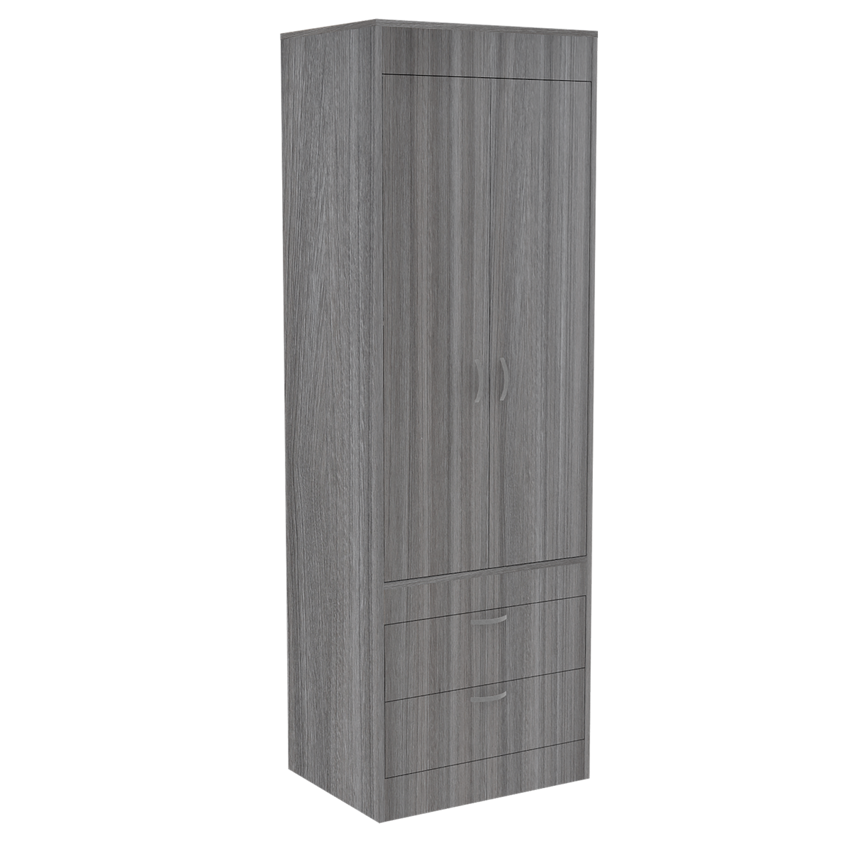 Armoire, Double Door Cabinet, Two Drawers, Metal Handles, Rod, Light Gray Light Gray Solid Wood Mdf Engineered Wood