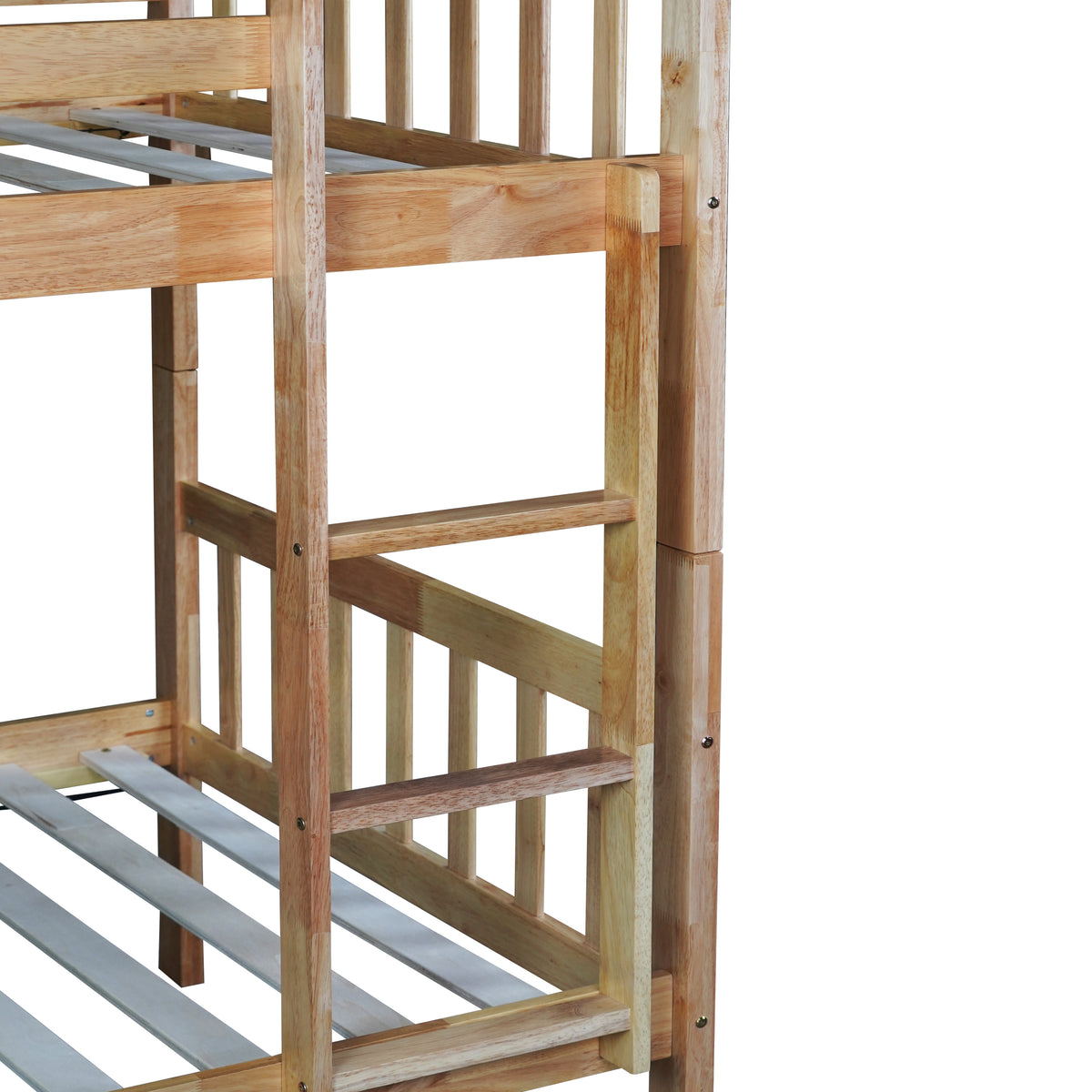 Twin Over Twin Rubber Wood Bunk Bed With Trundle, Convertible Into 2 Twin Size Beds, Twin Size Bunk Bed With Ladder And Safety Guardrails,Natural Twin Natural Rubber Wood