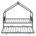 Twin Size Metal House Bed With Twin Size Trundle, Black Twin Black Metal
