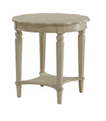 Antique White End Table With Bottom Shelf Antique White Primary Living Space Shelves Round Wood Metal