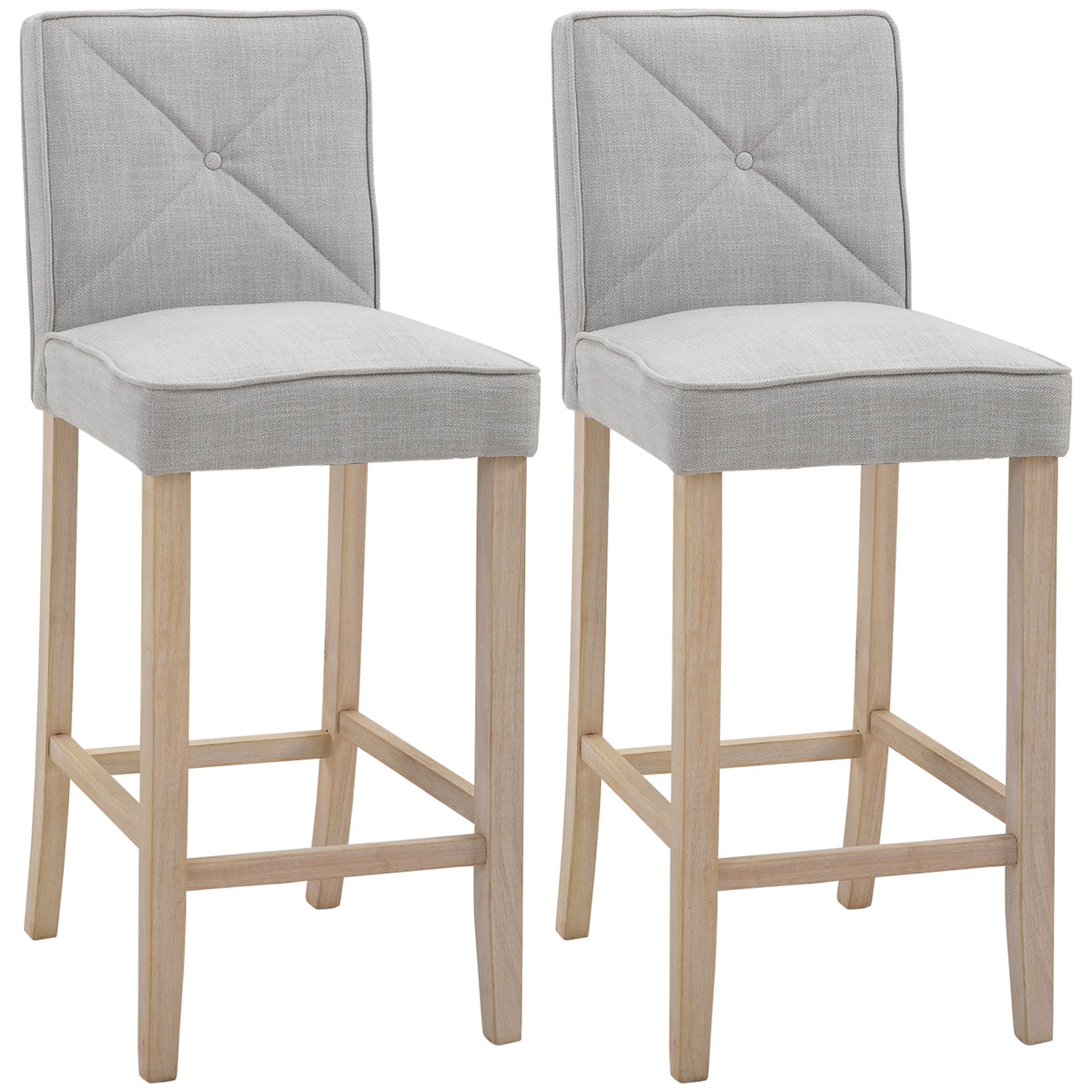 Homcom Modern Bar Stools Set Of 2, Upholstered Bar Height Kitchen Stools With Build In Footrest, Solid Wood Legs, Beige Beige Polyester
