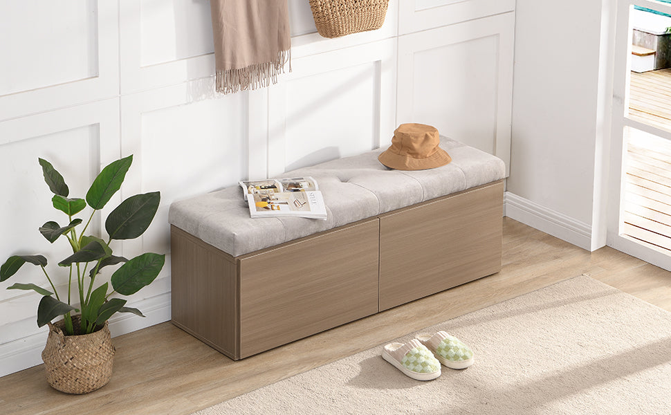 49" Shoe Storage Bench Entryway Shoe Cabinet Storage Ottoman With Padded Seat Cushion And Double Doors For Entryway, Hallway And Bedroom, Light Grey Cushioned Light Grey Chenille Solid Shoe Storage