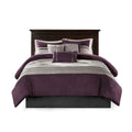 7 Pc Pieced Faux Suede Comforter Set Purple Queen Queen Purple Polyester