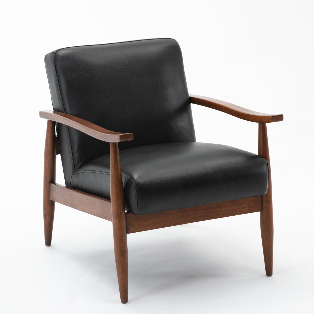 Archer Black Leather Gel Wooden Base Accent Chair Black Foam Faux Leather